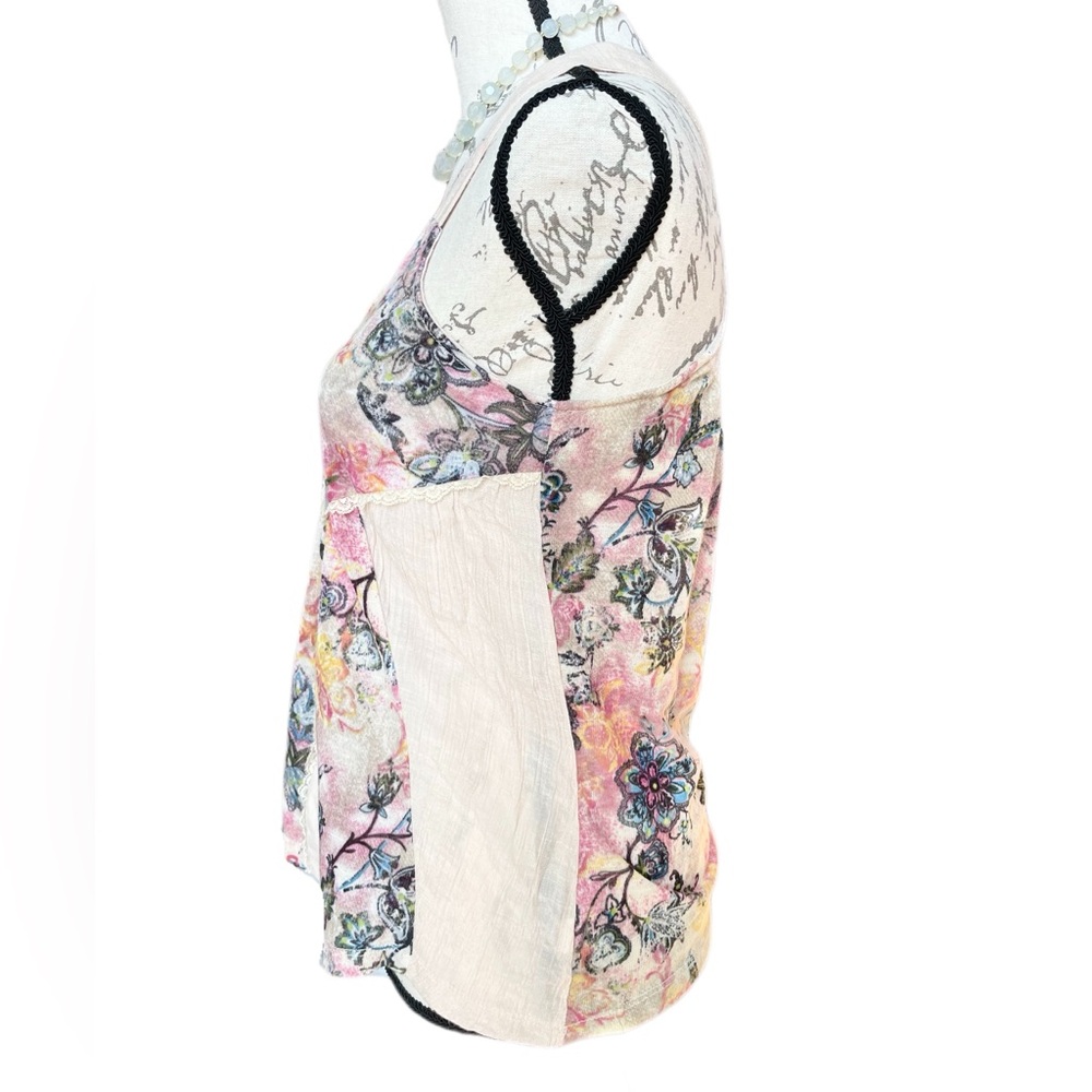 Daytrip Mixed Material Floral Sleeveless Cream Pink Tank Top y2k - M - Picture 6 of 12